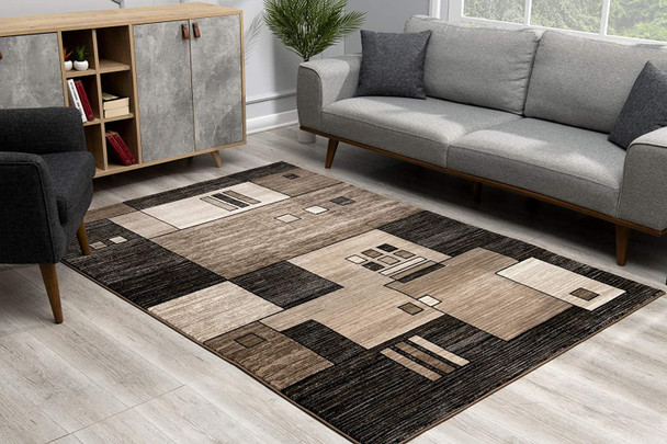 3 x 13 Beige and Brown Geometric Runner Rug