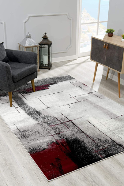 7 x 9 Gray and Burgundy Abstract Area Rug