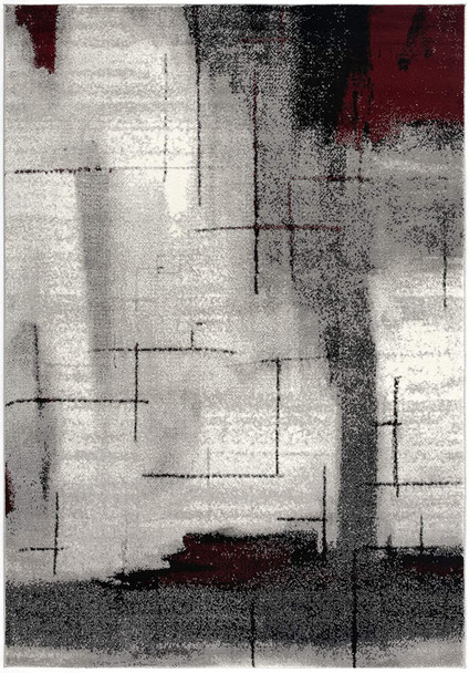 8 x 11 Gray and Burgundy Abstract Area Rug