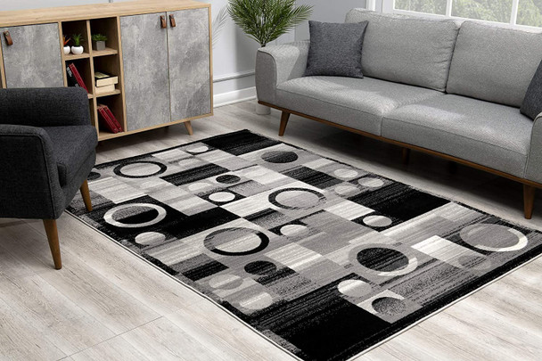 2 x 20 Gray Blocks and Rings Runner Rug