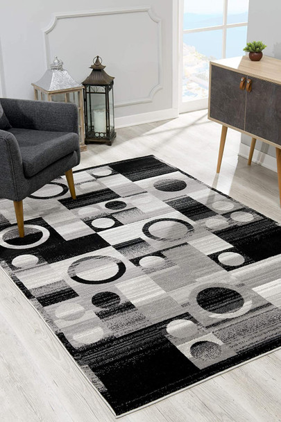 3 x 20 Gray Blocks and Rings Runner Rug