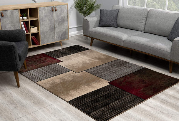 2 x 4 Brown Overlapped Blocks Area Rug