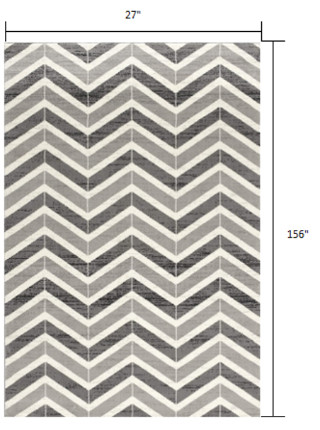 2 x 13 Gray Distressed Chevron Runner Rug