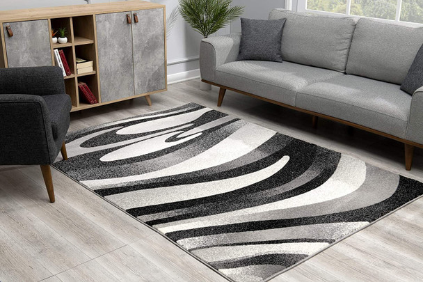 2 x 15 Black and Gray Abstract Marble Runner Rug