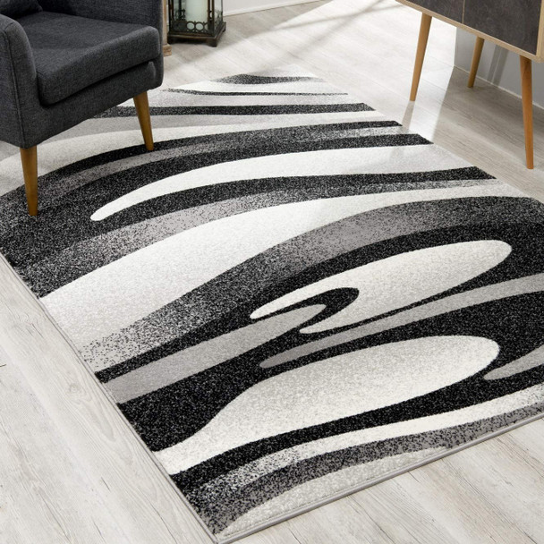 2 x 20 Black and Gray Abstract Marble Runner Rug