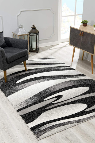 3 x 13 Black and Gray Abstract Marble Runner Rug