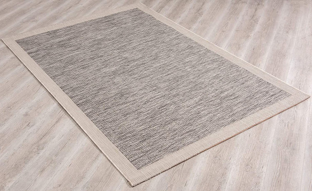 3 x 20 Sand and Gray Distressed Border Runner Rug