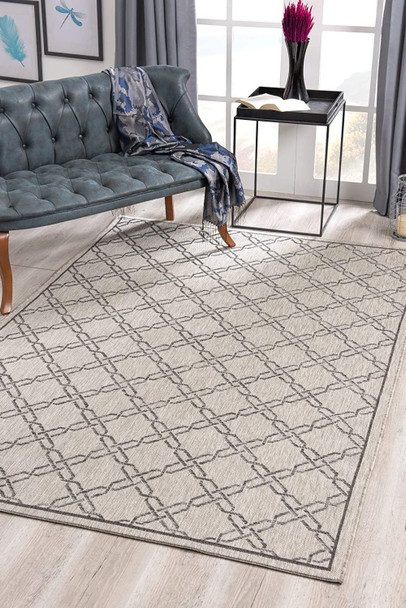 3 x 13 Gray Geometric Lattice Runner Rug