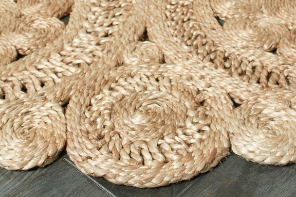 6 Tan Floral Rings Jute Area Rug