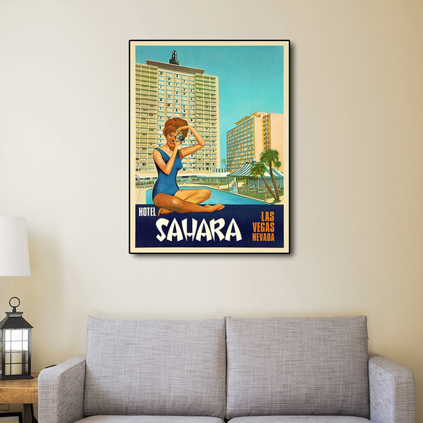 20" x 28" Hotel Sahara c1960s Las Vegas Vintage Travel Poster Wall Art