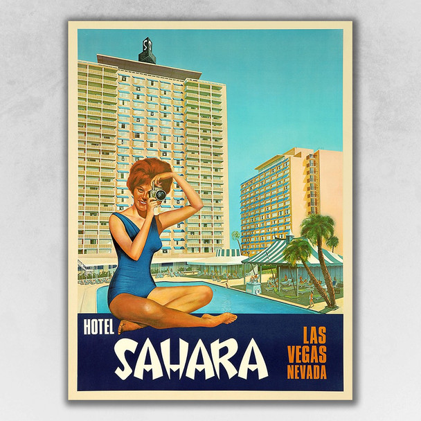 18" x 24" Hotel Sahara c1960s Las Vegas Vintage Travel Poster Wall Art