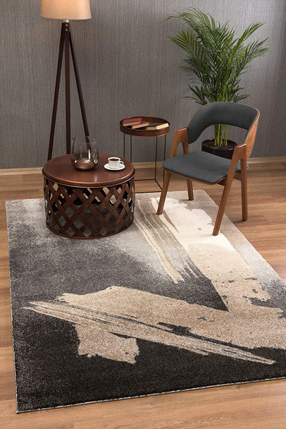 5 x 8 Gray and Tan Abstract Stroke Area Rug