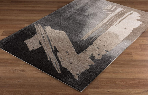 8 x 11 Gray and Tan Abstract Stroke Area Rug