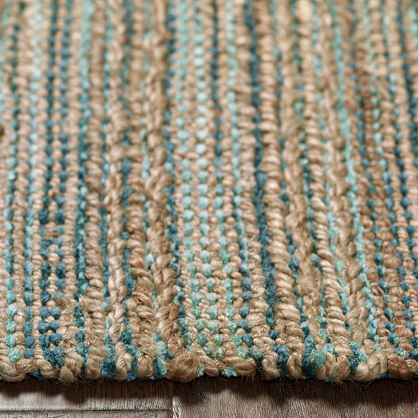 9 x 12 Teal and Natural Braided Jute Area Rug