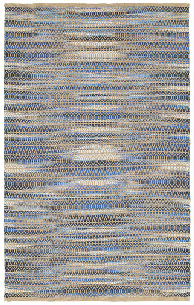 9 x 12 Round Navy and Tan Striated Area Rug