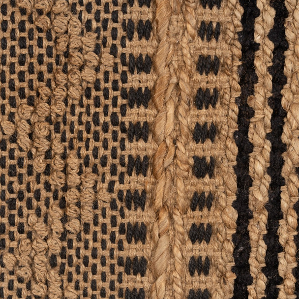 9 x 13 Tan and Black Intricate Striped Area Rug