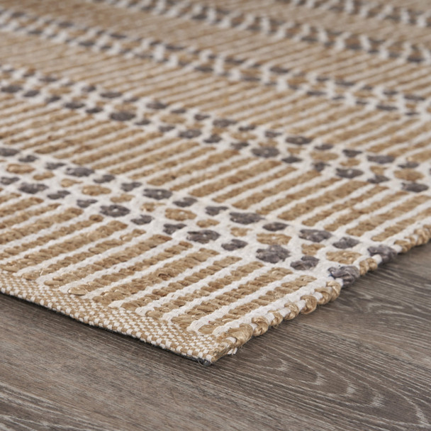 9 x 12 Tan and Gray Detailed Stripes Area Rug