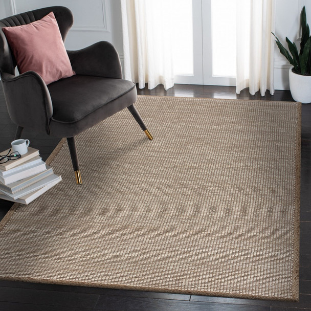 5 x 8 Tan and White Braid Border Area Rug