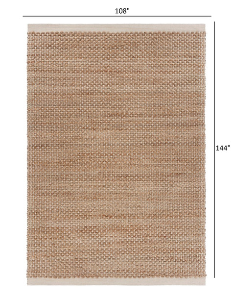 9 x 12 Tan and White Detailed Woven Area Rug