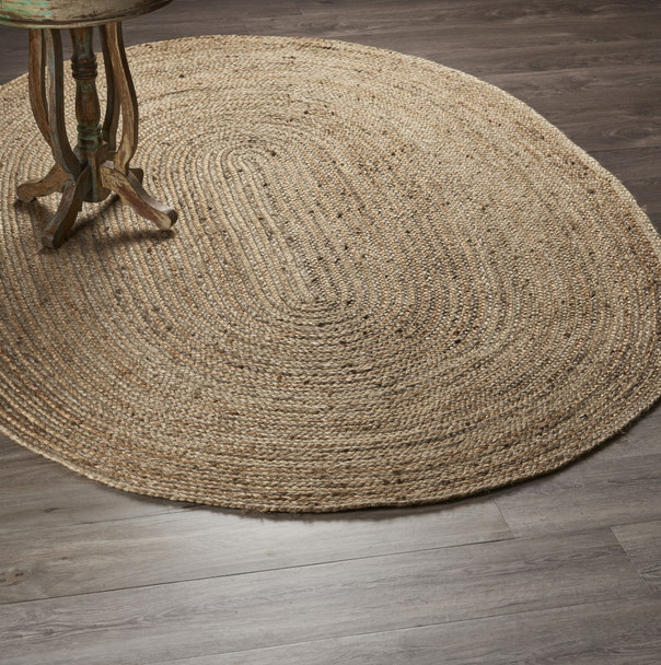 9 Brown Oval Shaped Jute Area Rug