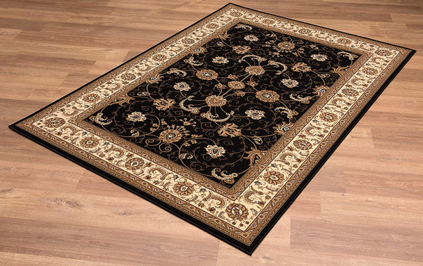 5 x 8 Black and Tan Floral Vines Area Rug