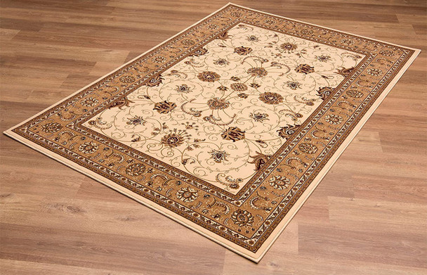 3 x 10 Cream and Tan Ornate Border Runner Rug