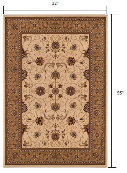 3 x 8 Cream and Tan Ornate Border Runner Rug