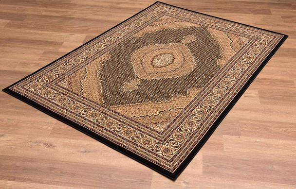 2 x 20 Black and Beige Medallion Runner Rug