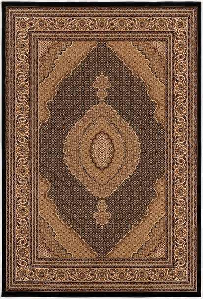 3 x 13 Black and Beige Medallion Runner Rug