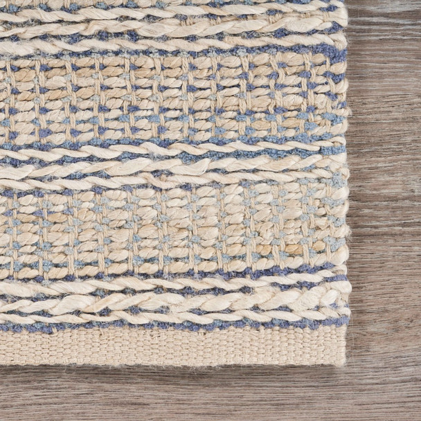 9 x 12 Blue and Cream Braided Jute Area Rug