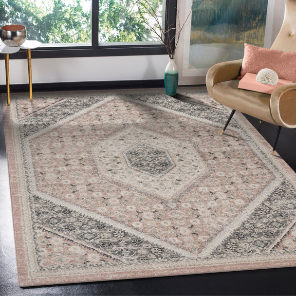 8 x 10 Gray and Soft Pink Traditional Area Rug