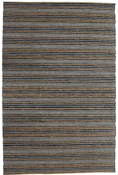 8 x 10 Black and Tan Decorative Striped Area Rug