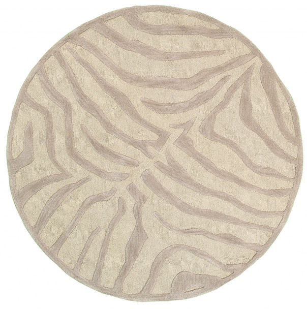 3 Round Taupe Zebra Pattern Area Rug