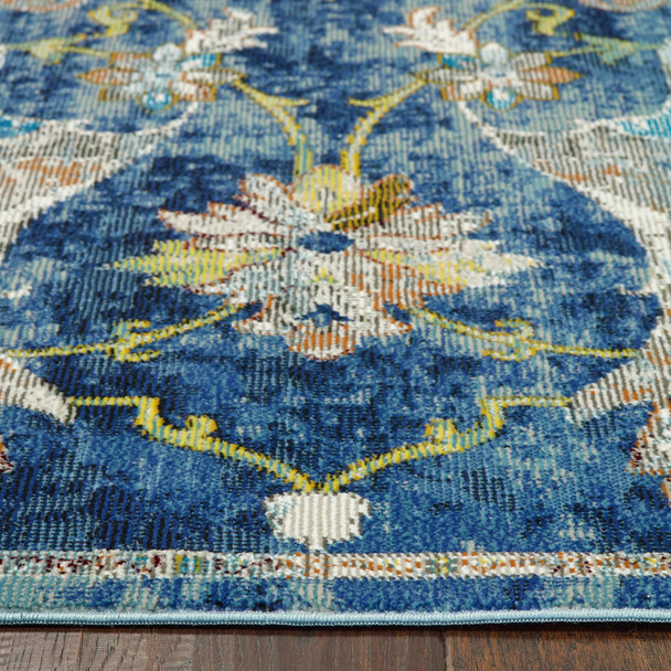 2 x 9 Blue and White Jacobean Pattern Runner Rug