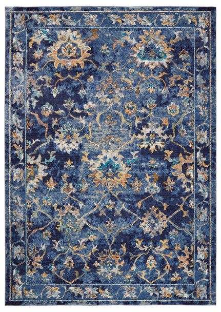 5 x 8 Blue and Gold Jacobean Area Rug