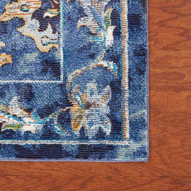 9 x 12 Blue and Gold Jacobean Area Rug