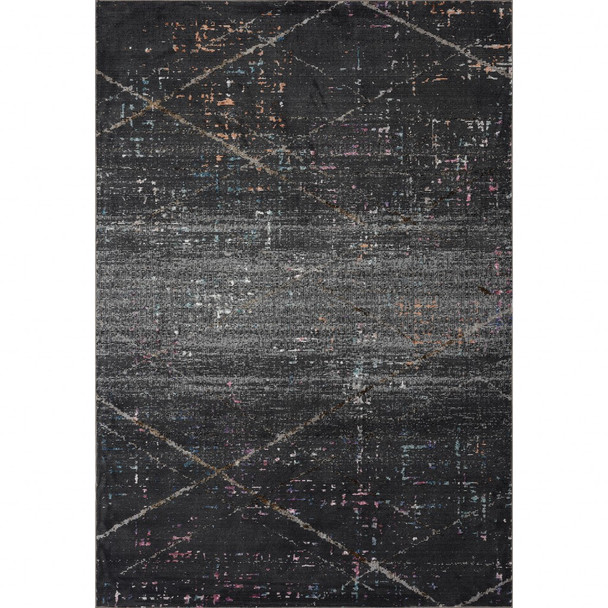 5 x 8 Distressed Black Abstract Area Rug