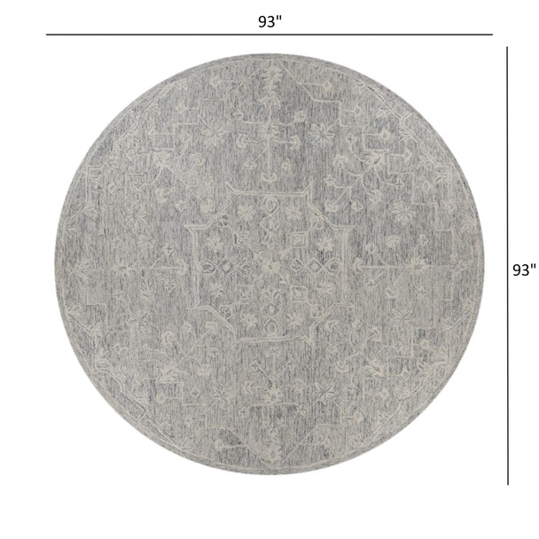 8 Round Gray Floral Finesse Area Rug