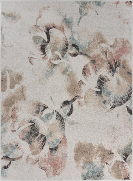 5 x 7 Ivory Soft Floral Artwork Area Rug