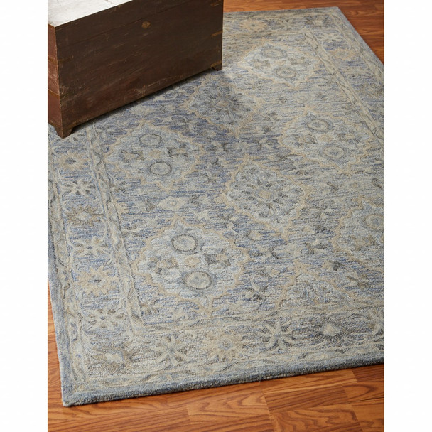 5 x 8 Blue and Tan Traditional Area Rug