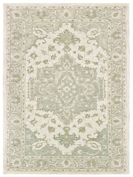 5 x 8 Green and Cream Medallion Area Rug