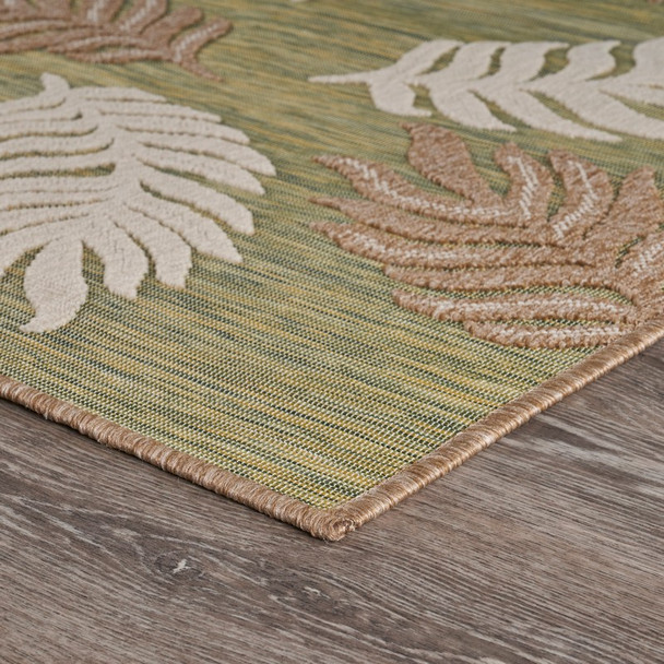 5 x 7 Tan Tropical Sprigs Indoor Outdoor Area Rug