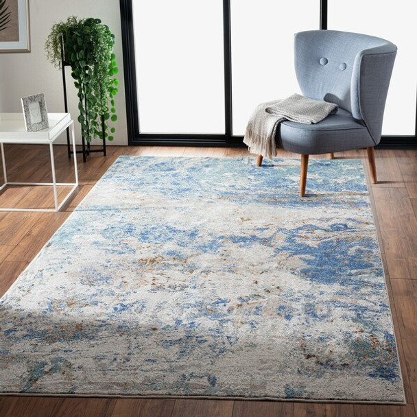 8 x 10 Blue and Gray Abstract Earth Area Rug