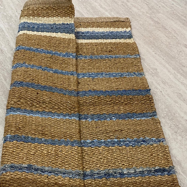 5 x 7 Tan and Blue Striped Area Rug