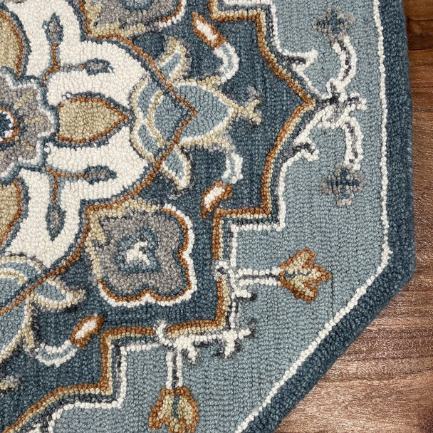 5 Round Blue Traditional Medallion Area Rug