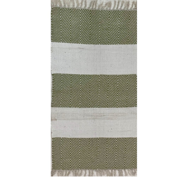 2 x 4 Green and White Chevron Striped Area Rug