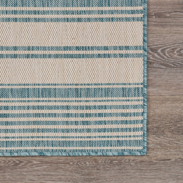 5 x 7 Teal Uneven Stripe Indoor Outdoor Area Rug