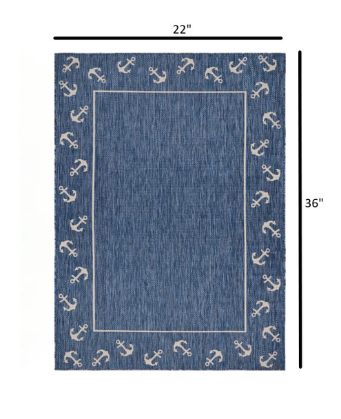 2 x 3 Navy Anchor Indoor Outdoor Scatter Rug