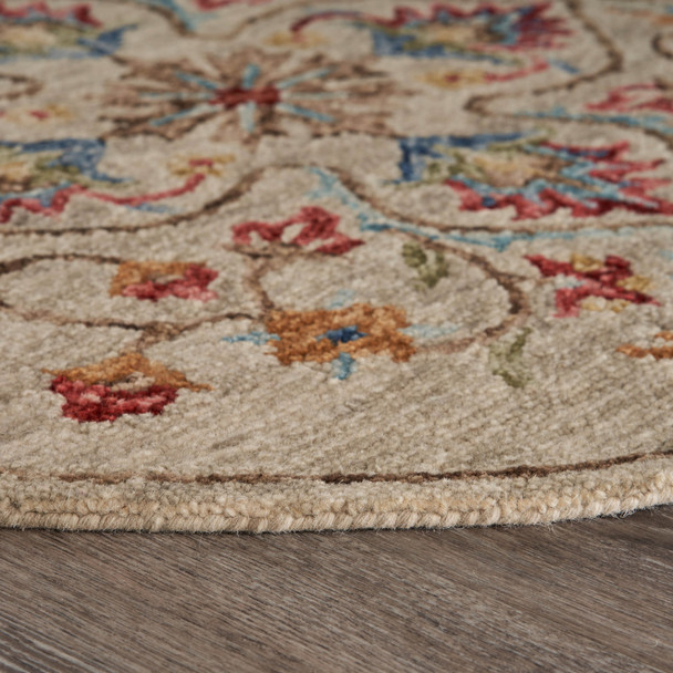 4 Round Beige Floral Medallion Area Rug