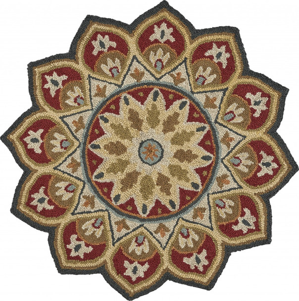 4 Round Red Decorative Petaled Edge Area Rug